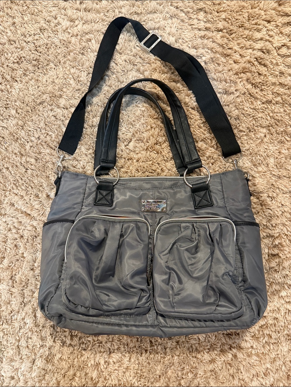 Wendy Bellissimo Gray Nylon Satchel with Dual Front Pockets